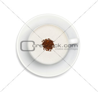 sugar and coffee in white coffee cup isolated on white