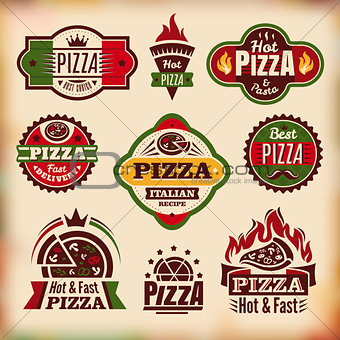 Set of vector vintage pizza labels