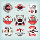Set of various sushi labels