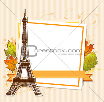 Autumn leaves and Eiffel Tower