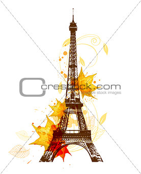 Autumn leaves and Eiffel Tower