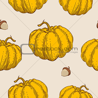 Seamless pattern with orange pumpkin