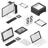 Computer and office devices detailed isometric icon set