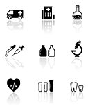 set medical icons with reflection