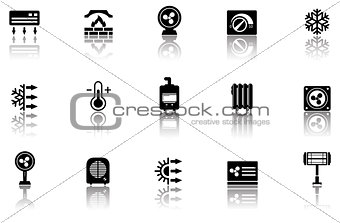 set of heating icons with reflection