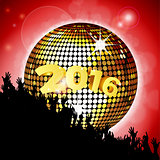 New Year party 2016 with disco ball and crowd
