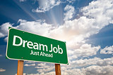 Dream Job Green Road Sign Over Clouds