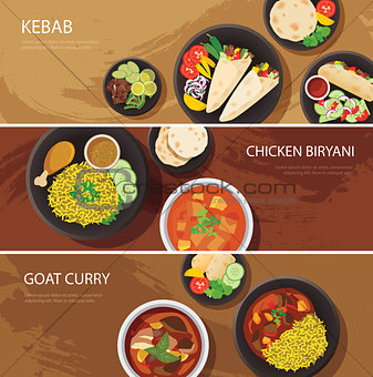 halal food web banner flat design , kebab, chicken biryani, goat