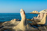 Moon landscape made of white mineral formations on Milos island, Greece