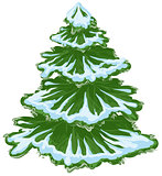 Christmas tree in the snow. Winter fir tree. Green pine tree