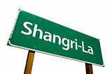 Shangri-La road sign isolated.
