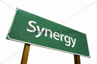 Synergy road sign isolated.
