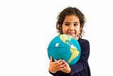 littel girl holding the globe