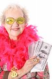 shot of an old woman winning money