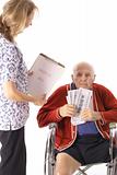 shot of an elderly handicap senior paying medical bill