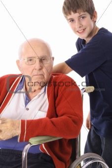 shot of a handsome boy with handicap great grandfather
