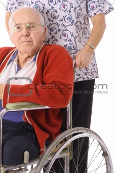 shot of a handsome elderly man in wheelchair with nurse