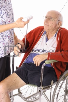 shot of a handicap man checking stats