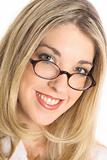 shot of a pretty blonde with glasses headshot