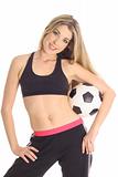 shot of a sexy woman holding soccer ball