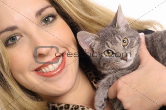 shot of a blonde with kitten angle