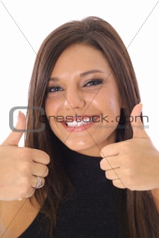 shot of a thumbs up model vertical