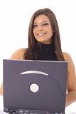 shot of a happy woman checking email on laptop