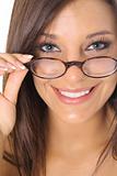 shot of a woman pulling glasses with a gorgeous smile