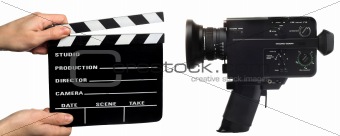 movie clapperboard and camera