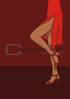 Legs of woman in a red dress