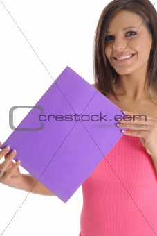 shot of a brunette holding copyspace