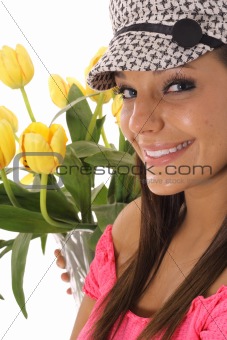 shot of a beauty girl with tulips