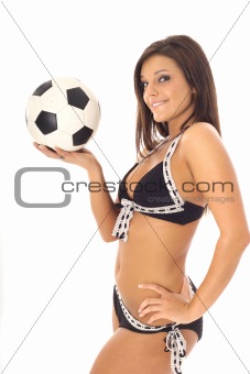 shot of a swimsuit soccer latino model