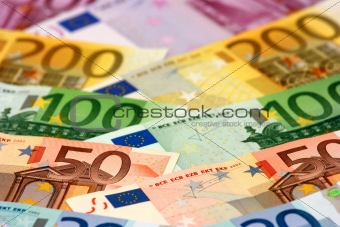 Arranged euro banknotes