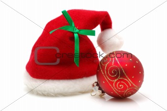 Red santa claus hat and ornament