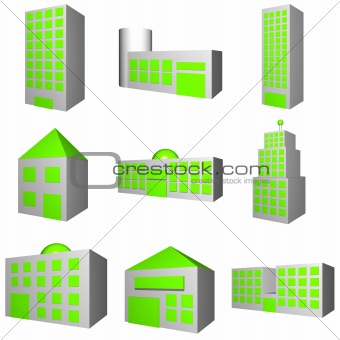 Building Architecture Set in 3d Gray