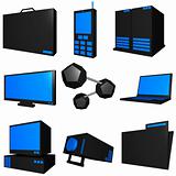 Information Technology Business Industry Icons Set - Black Blue