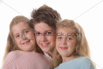 shot of Three siblings on white 
