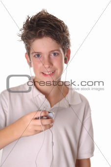 shot of a young boy listening to music vertical 