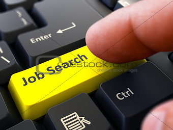 Job Search Concept. Person Click Keyboard Button.