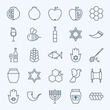 Line Holiday Rosh Hashanah Icons Set