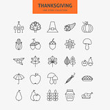 Line Thanksgiving Day Holiday Icons Big Set