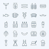Line Holiday Oktoberfest and Beer Icons Set
