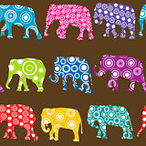 Colorful pattern with ornate patterned elephants