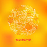 Thin Line Thanksgiving Dinner Holiday Icons Set Circle Concept