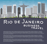 Rio de Janeiro skyline with grey buildings, blue sky and place f