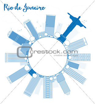 Outline Rio de Janeiro skyline with blue buildings and copy spac