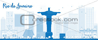Outline Rio de Janeiro skyline with blue buildings