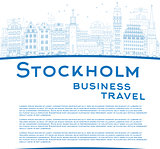Outline Stockholm Skyline with Blue Buildings and copy space