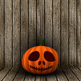 3D Halloween jack o lantern on a wooden background